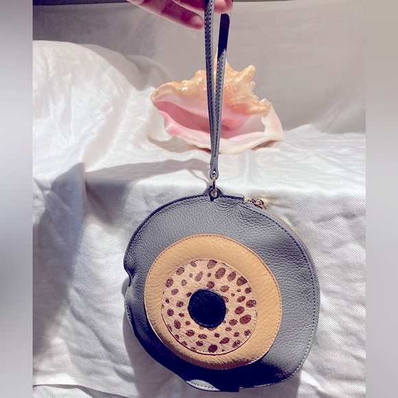 Ela Circle wristlet, vegan leather, animal print and gold accents. - Picture 8 of 10